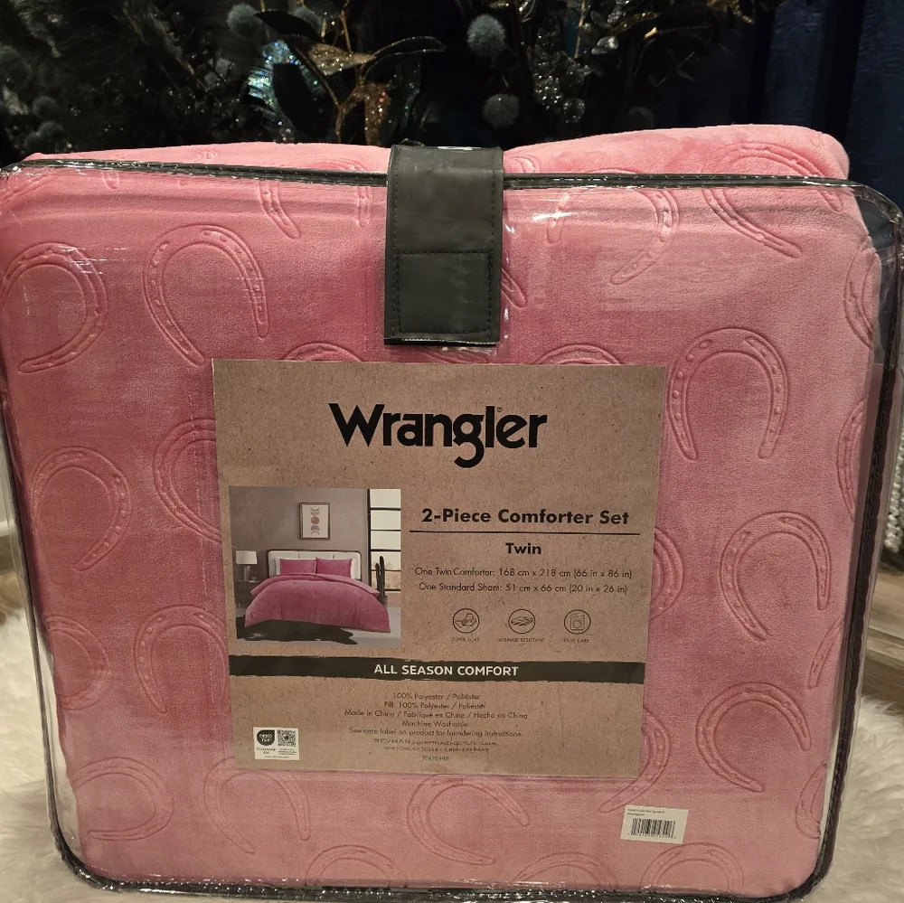 Wrangler Pink Twin 2-Piece Comforter Set with Embossed Horseshoe Design